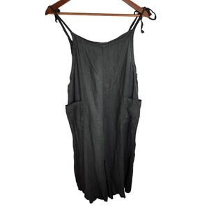 Meo Meli 100% Linen Easy Jumpsuit Relaxed Wide Leg Cargo Pockets Gray Womens O/S